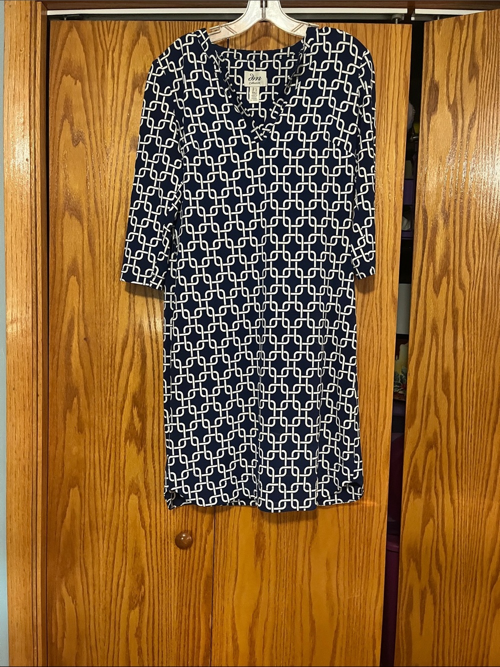 JM Collection Navy White Geometric Shift Dress Size 8